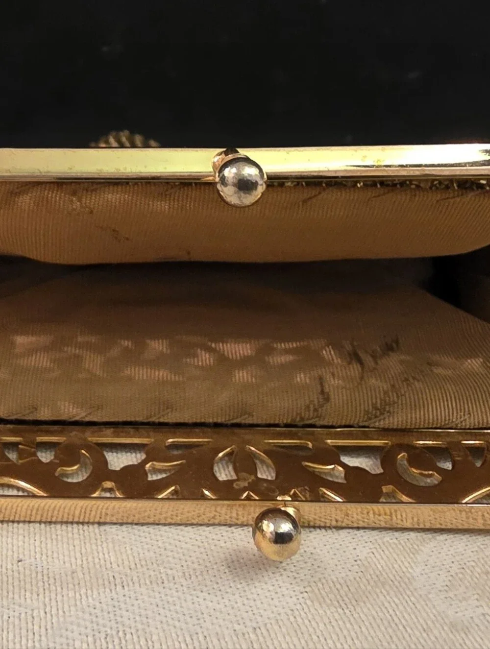 Whiting & Davis Vintage Gold Evening Bag Filigree Frame Style Model 2898